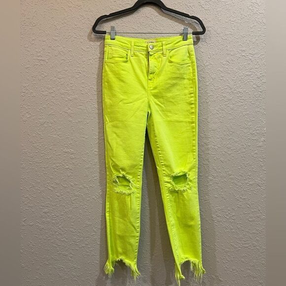 L’AGENCE High Line Lime Neon Green Destructed ONE OF A KIND RARE 25 Jean - Picture 3 of 10